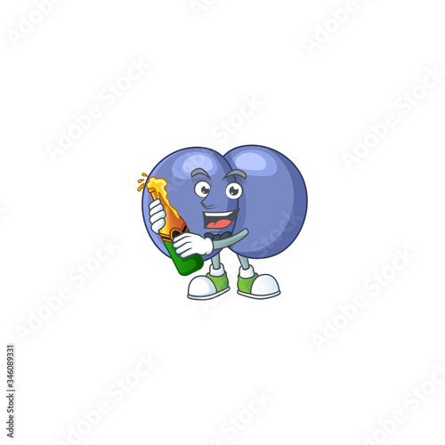 Mascot cartoon design of streptococcus pneumoniae making toast with a bottle of beer