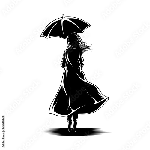 Girl with umbrella view back vector