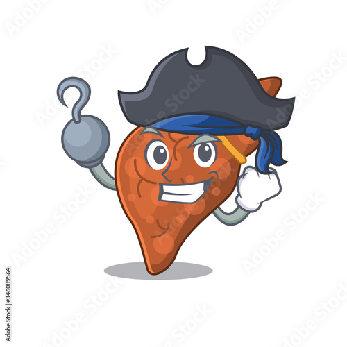 Human fibrosis liver cartoon design style as a Pirate with hook hand and a hat