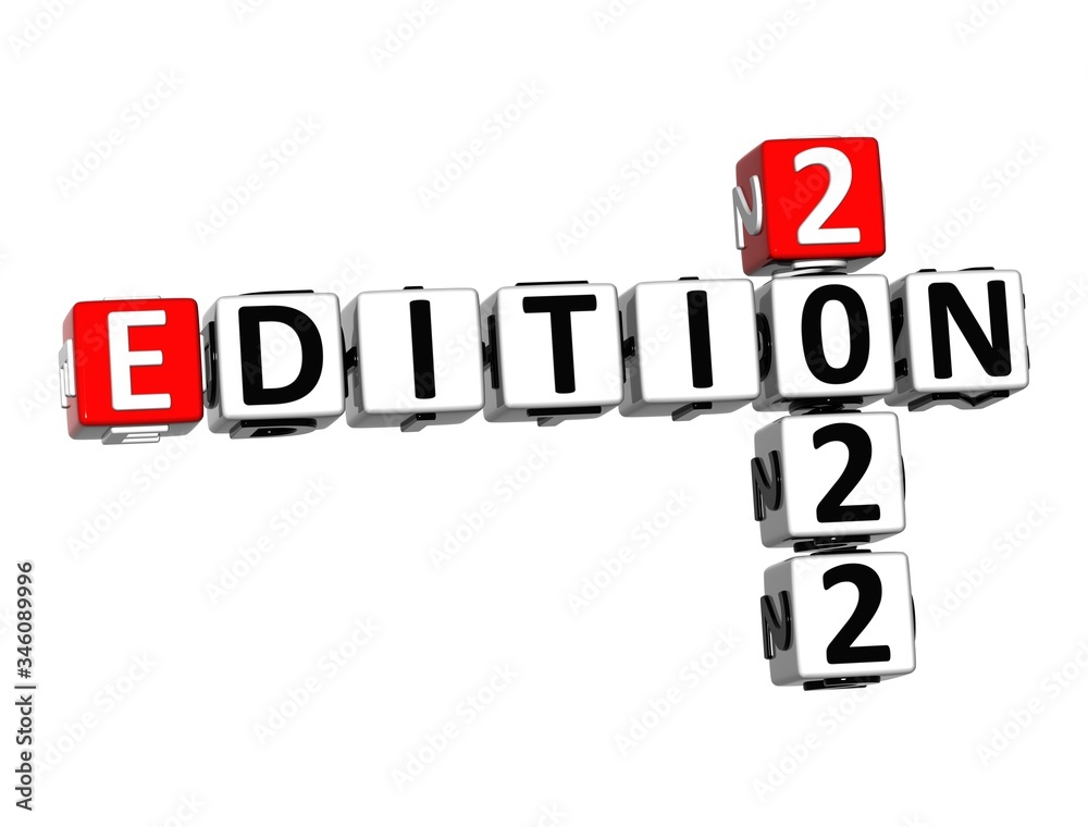 Edition 2022. 3D red-white crossword puzzle on white background. Creative Words. Edition 2022. 3D red-white crossword puzzle on white background. Creative Words.