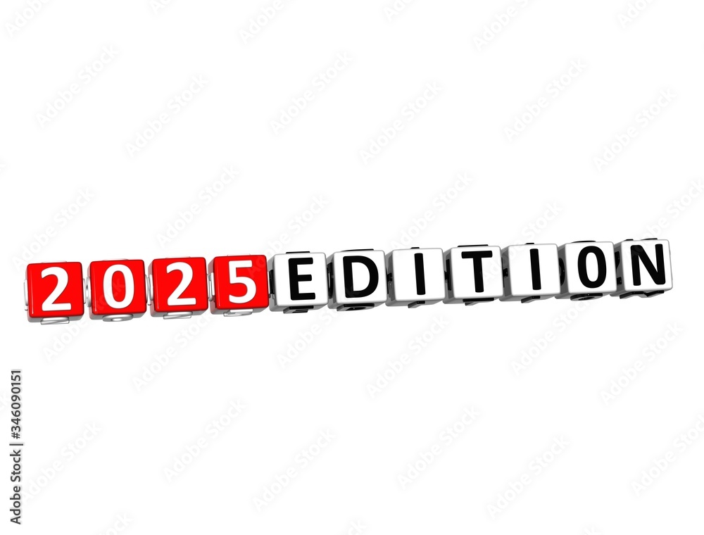 Edition 2025. 3D red-white crossword puzzle on white background. Creative Words.
