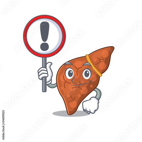 An icon of human fibrosis liver cartoon design style with a sign board