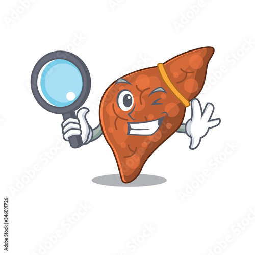 Smart Detective of human fibrosis liver mascot design style with tools