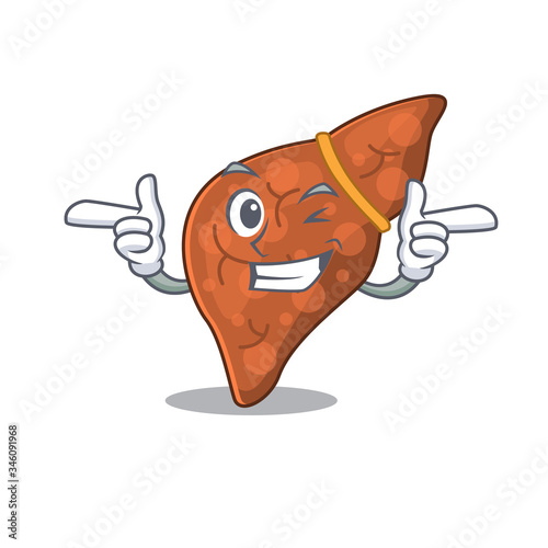 Cartoon design concept of human fibrosis liver with funny wink eye