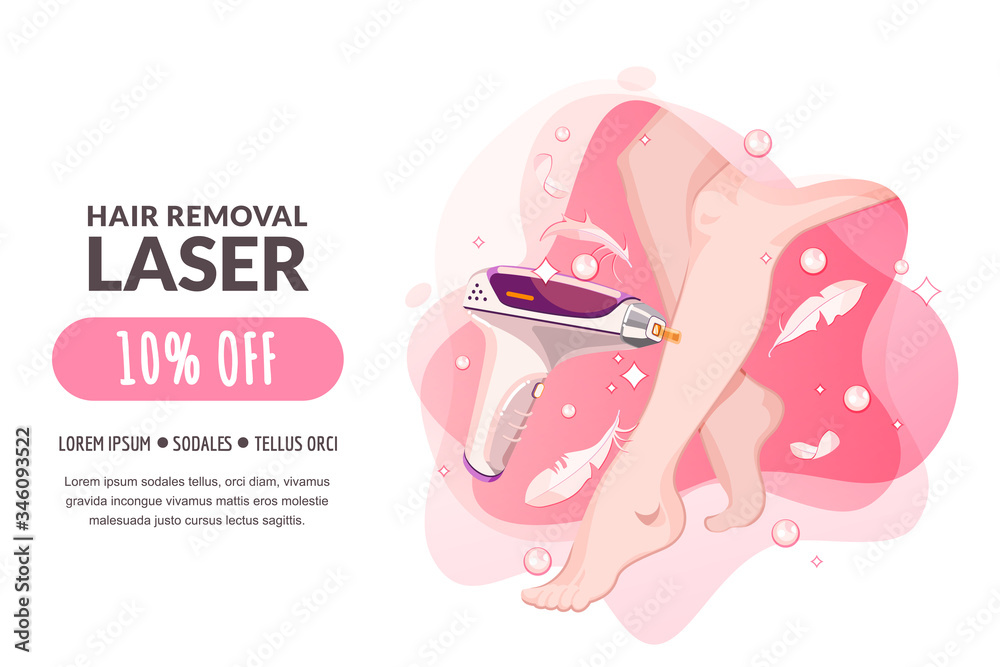 Laser hair removal, female body care procedures. Vector flat cartoon  illustration. Women legs and laser epilation medical equipment on pink  background. Beauty salon banner, poster, coupon design Stock Vector | Adobe  Stock