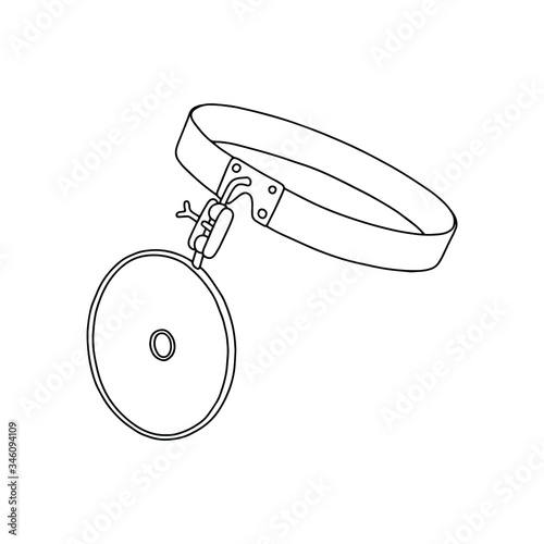 Otolaryngological head reflector. Doctor head mirror. Special medical equipment for inspection the patient's ear, throat and nose. Outline, vector stock illustration.