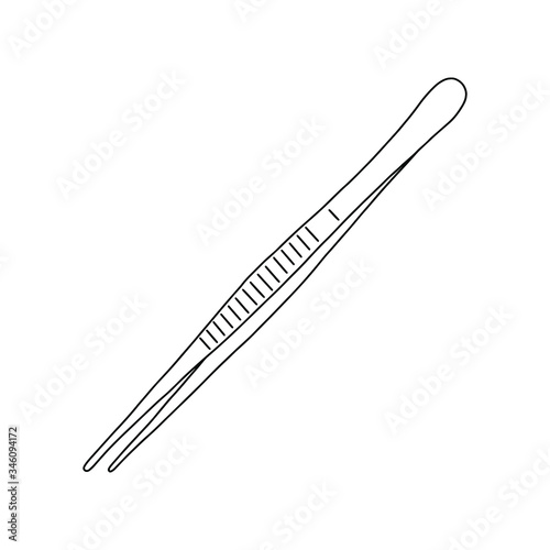 Outline medical tweezers on the white background. Vector isolated illustration of professional and cosmetic tweezers.