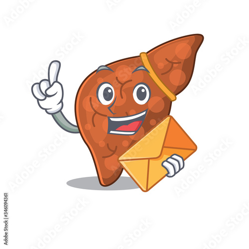 Happy human fibrosis liver mascot design concept with brown envelope