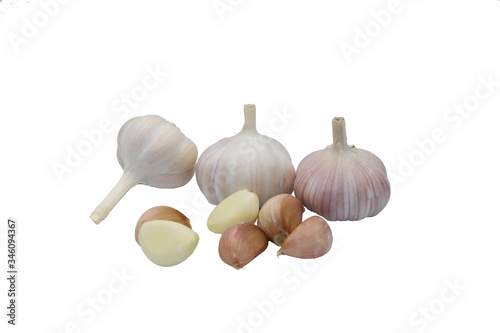 
Garlic placed on a white background