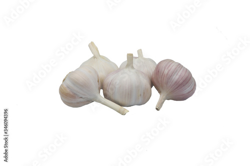 
Garlic placed on a white background