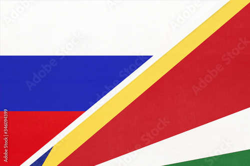 Russia vs Seychelles, symbol of two national flags. Relationship between African and Asian countries.