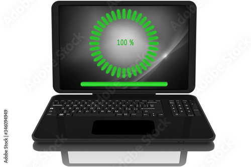 Computer portatile aperto con simbolo del download dei file..