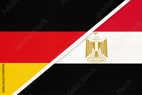 Germany vs Egypt, symbol of two national flags. Relationship between European and African countries.