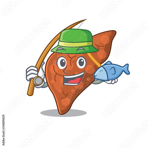 Cartoon design concept of human fibrosis liver while fishing