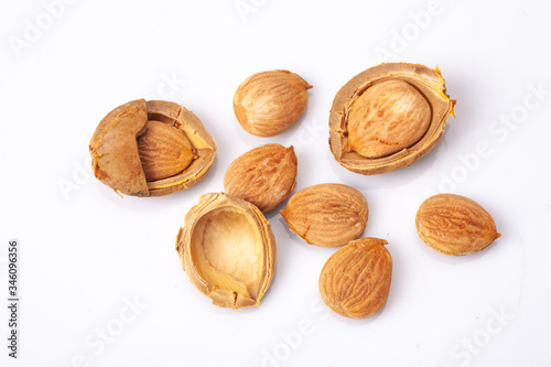 apricot kernel isolated on white background. Ecologic food.
