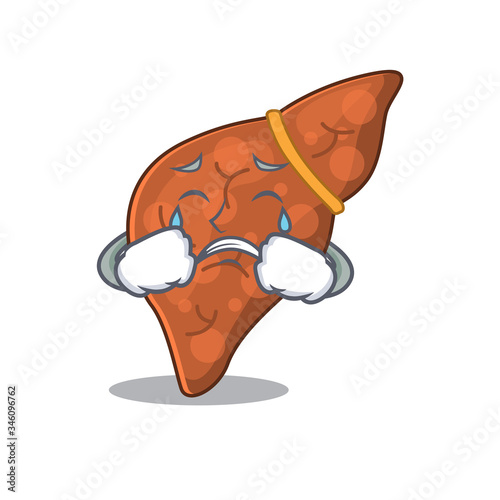 Cartoon character design of human fibrosis liver with a crying face