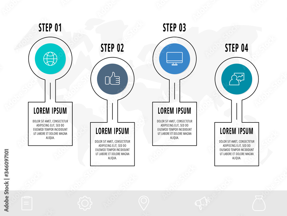 Infographic circles with 4 steps, labels. Line vector template. Can be used for diagram, business, workflow layout, presentations, flow chart, info graph, timeline, content, levels. Infographic circles with 4 steps, labels. Line vector template. Can be used for diagram, business, workflow layout, presentations, flow chart, info graph, timeline, content, levels.