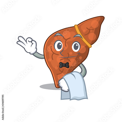 A cartoon character of human fibrosis liver waiter working in the restaurant