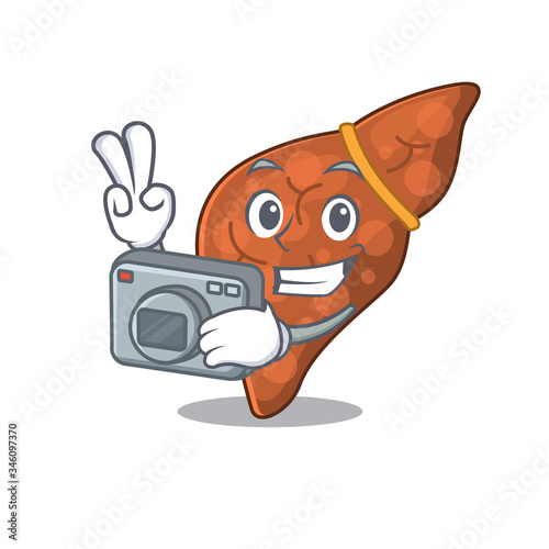 Human fibrosis liver mascot design as a professional photographer working with camera