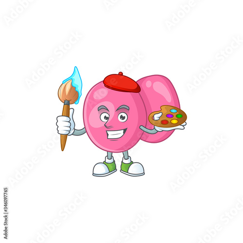 Artistic Artist of streptococcus pyogenes cartoon character painting with a brush