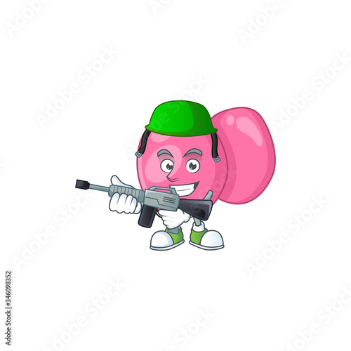 An elegant streptococcus pyogenes Army mascot design style using automatic gun