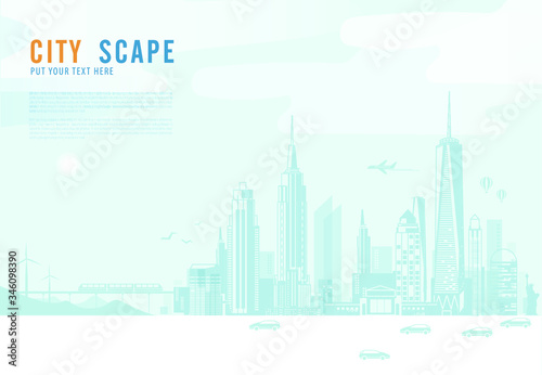 Smart city urban landscape with infographic elements. networks and augmented reality concept. Vector illustration.