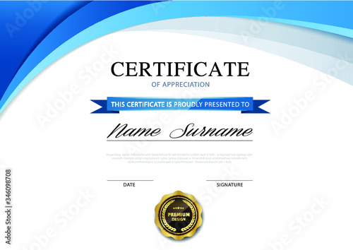 diploma certificate template blue and gold color with luxury and modern style vector image.