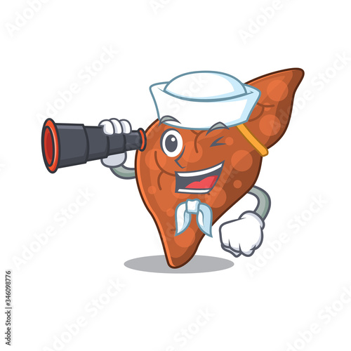 A cartoon icon of human fibrosis liver Sailor with binocular