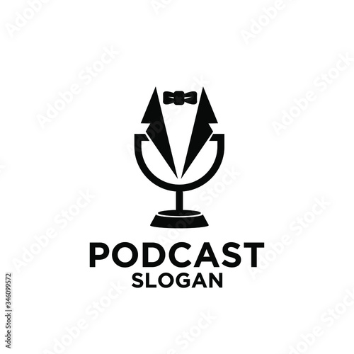 podcast tie gentlemen job business logo icon design vector
