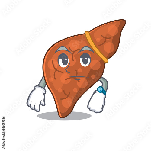Mascot design of human fibrosis liver showing waiting gesture