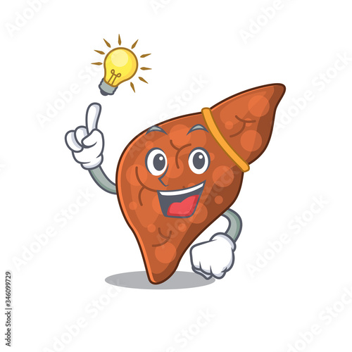 Mascot character design of human fibrosis liver with has an idea smart gesture
