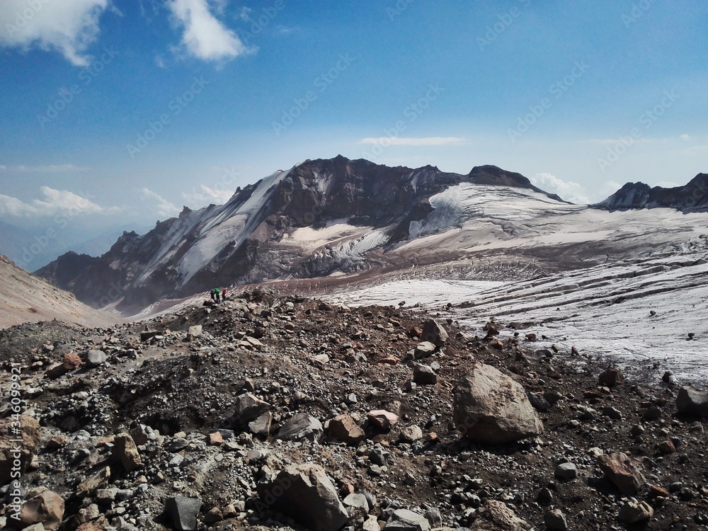 Georgia, Caucasus Kazbek. View of the Caucasus mountains. Sountain landscape with snow