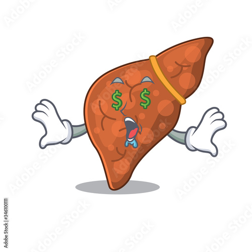 Rich cartoon character design of human fibrosis liver with money eyes