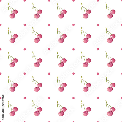 Seamless pattern of hand-drawn cherries on a white background. Use for weddings, menus, invitations.