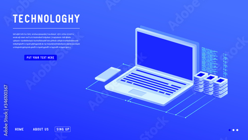 Effective template technology data, mining server farm room and smart digital devices such as phone ,computer, data, data processing vector illustration.
