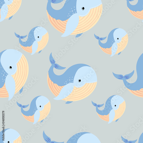 Whale cartoon pattern - vector simple texture. Seamless pattern