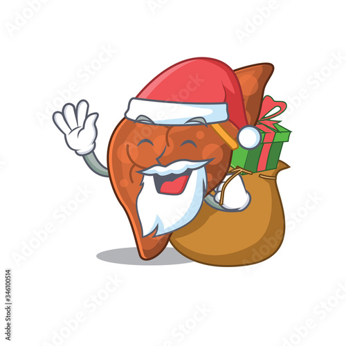 Cartoon design of human fibrosis liver Santa with Christmas gift