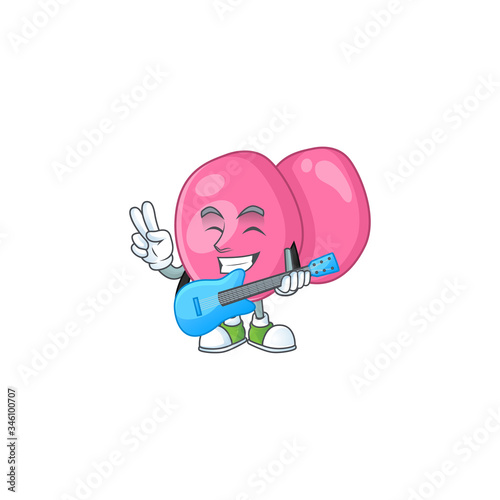 Happy face of streptococcus pyogenes cartoon plays music with a guitar