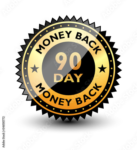 Powerful 90 day money back guaranteed badge, seal, sign, stamp, label Isolated on white background.	
