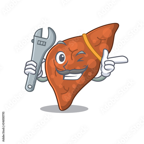 A picture of human fibrosis liver mechanic mascot design concept