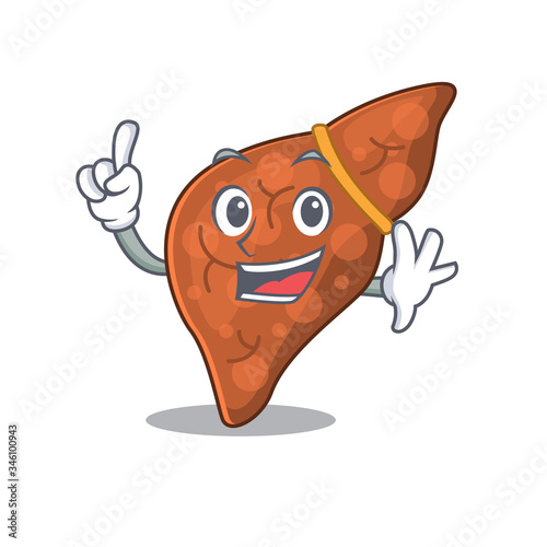 Human fibrosis liver mascot character design with one finger gesture