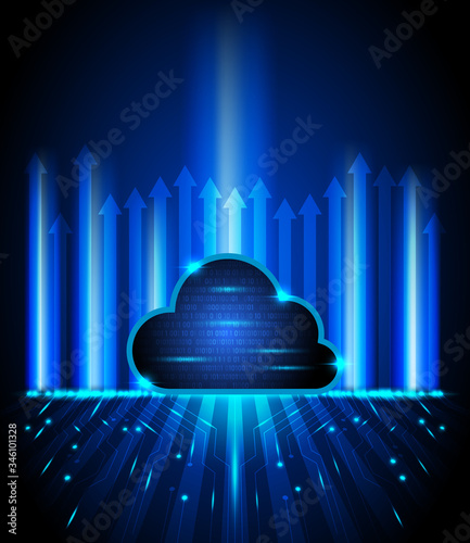Concept cloud computing technology background with circuit pattern, sparkle effect and arrow.