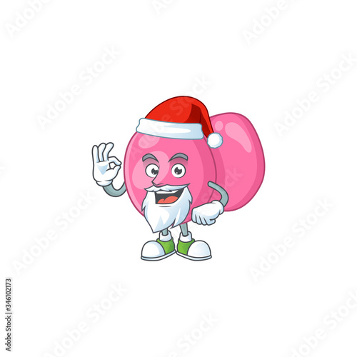 Friendly streptococcus pyogenes Santa cartoon character design with ok finger