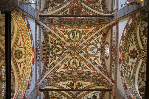 Interior architecture and decoration of Chiesa di Santa Anastasia, the largest church of Dominican order in Gothic style, located near the Ponte Pietra- Verona, Italy