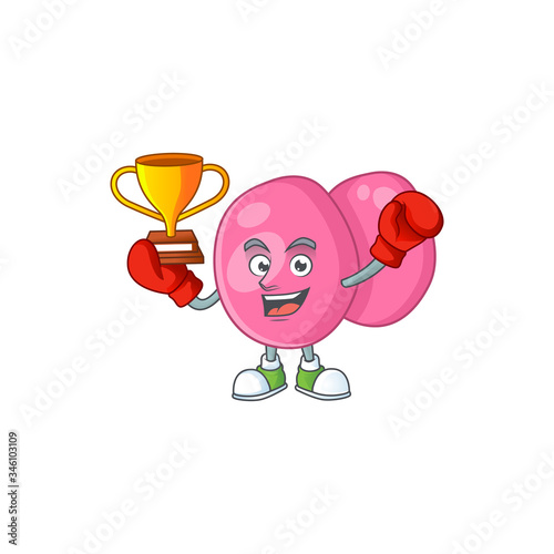 Proudly face of boxing winner streptococcus pyogenes presented in cartoon character design