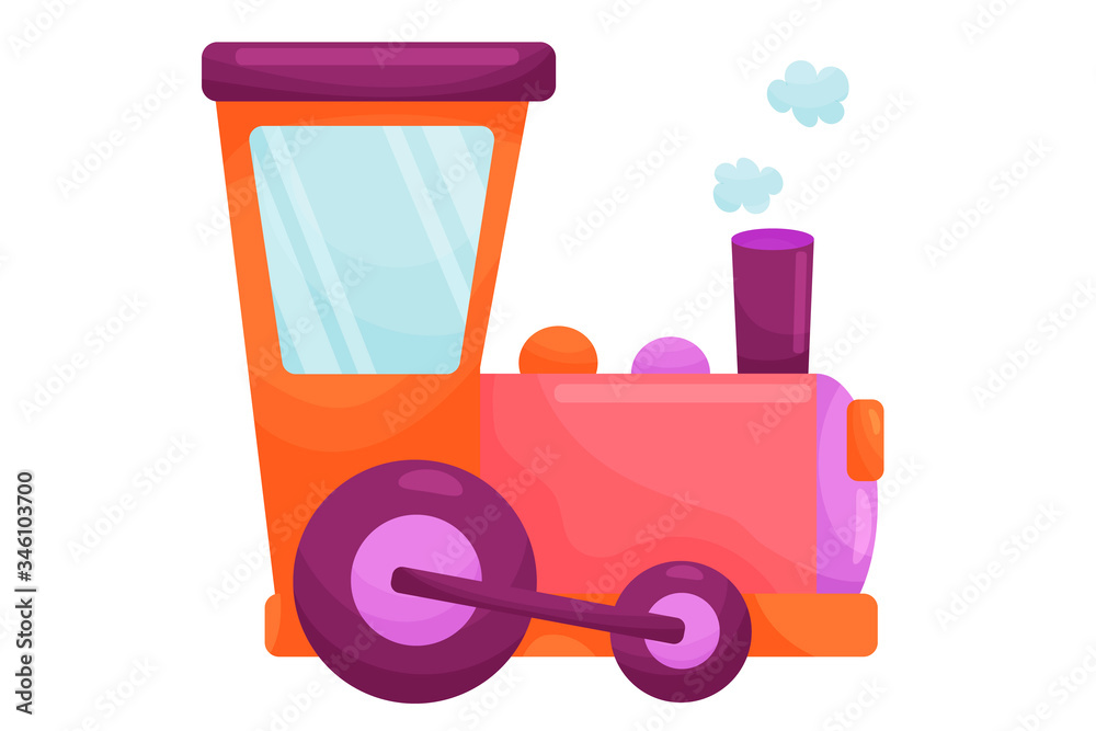 Vector cartoon children locomotive. Flat puffer for kids and animals on white isolated background Vector cartoon children locomotive. Flat puffer for kids and animals on white isolated background