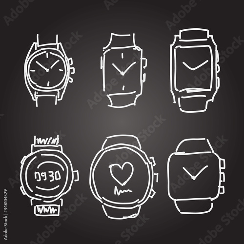 Vector Set of Sketch Smart Watch 