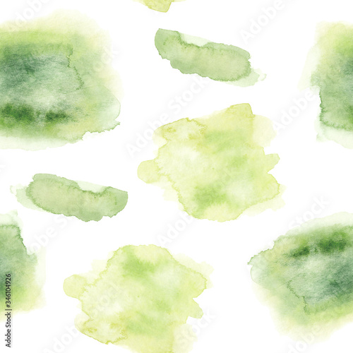 Seamless pattern of watercolor spots green colors
