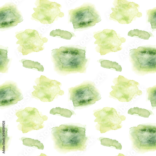 Seamless pattern of watercolor spots green colors