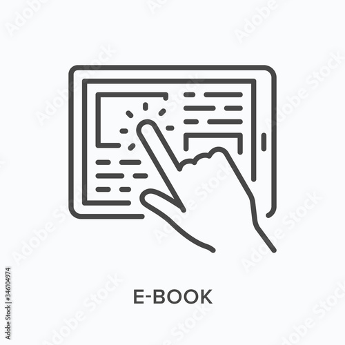 E-book line icon. Vector outline illustration of education tablet. Digital reader pictogram